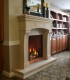 The Bungalow stone fireplace mantel shown with raised hearth.