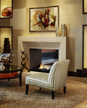 The Dimension Stone Mantel has Modern styling.