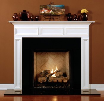 The Danbury fireplace mantel shown in semi gloss white.