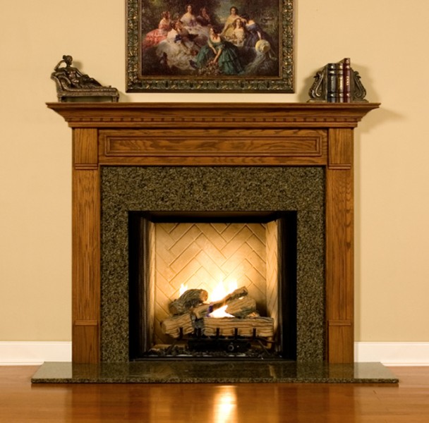 The Hillsboro mantel shown with granite facing kit.