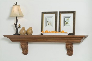 The Arcadian shelf uses hand carved Acanthus leaf corbels.