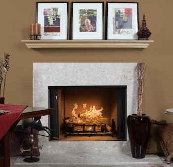 Botticina Agglomerate marble with mantel shelf.