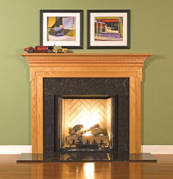 The Nashborough firpelace mantel adds character with offset legs.