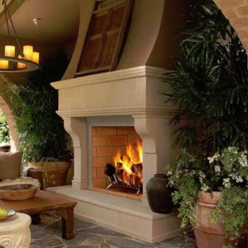 Stone Mantel for outdoor use (custom hearth shown)