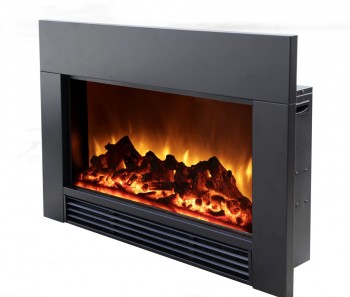 Detail view of our SD30" Electric Fireplace, with a surround trim kit.  Fireplace features electric flame technology and a two stage space heater (5,200 Btu's at High) that will warm up to 400 square feet.  Remote control included.  Inserts into a cabinet, a mantel or into the wall and the surround kit helps fill the space.  Optional large surround available.