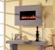 For a decorator touch, select the gray limestone facing for the electric fireplace, show in this image.