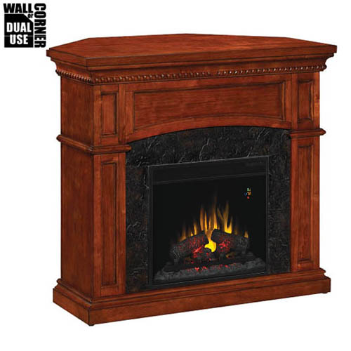 The Nantucket is an 18" Electric Fireplace and includes a cherry cabinet mantel that fits into a corner or backs up to a wall.  Slate look surround facing and premium finishes.  Multi-function remote control included.