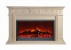An alternate view of the 88" Birmingham marble mantel and 58" electric fireplace combination package. Also available in a slightly smaller size.  Shown in Royal Botticino (ivory and light beige)